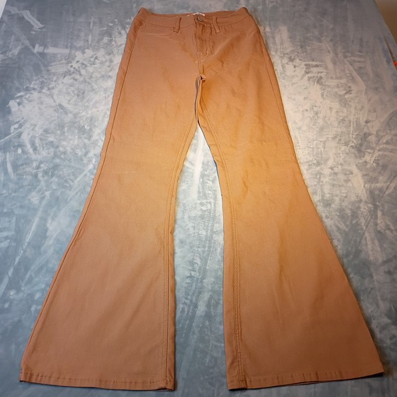 YMI Denim - YMI Women High Rise Flare Jeans Tan Brown Wide Leg Retro Style Pants NWT